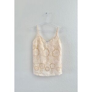Haris Cotton Camisole Women XS Cream Linen Floral Eyelet Made in Greece Top